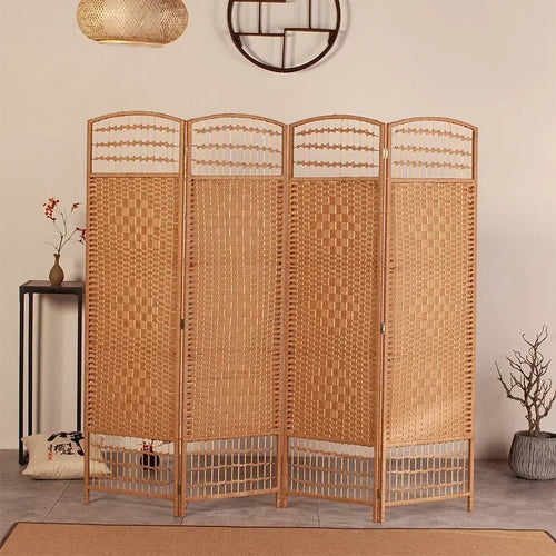 Rattan Baffle Screen, Antique Straw Handmade Living Room Partition Entrance Folding Screen, Restaurant Indoor Classical Screen - vue 8 sur 12