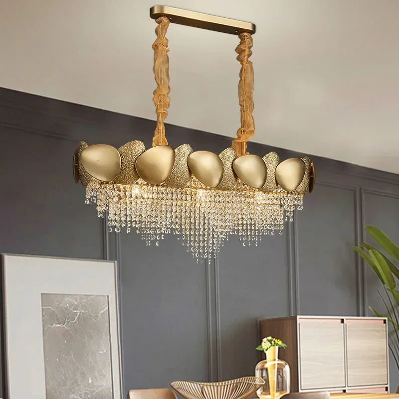 lustre moderne en cristal pampilles et acier inoxydable - vue 3 sur 16