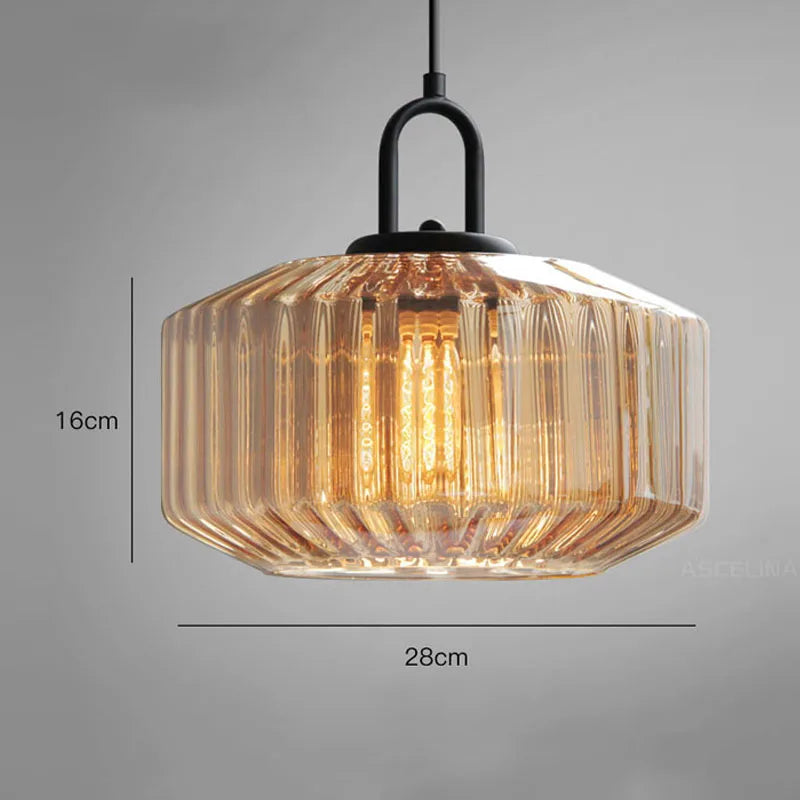 lustre rétro suspendu en verre avec lumière led décorative - vue 5 sur 9