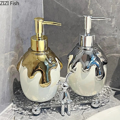 distributeur de savon en céramique dorée pour salle de bain - vue 6 sur 10