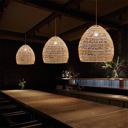Chinese style rattan pendant lamp vintage hanging light e27 living room dining home café restaurant handmade - vue 6 sur 9