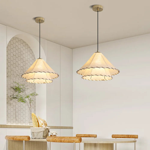 suspension Tissu nordique LED lumière Wabi Sabi pour salon décoration de la maison chambre créative coton lin chapeau