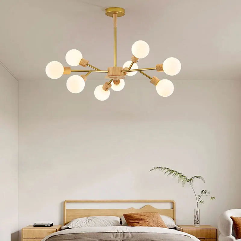 lustre à led en bois nordique pour décoration intérieure moderne - vue 3 sur 9