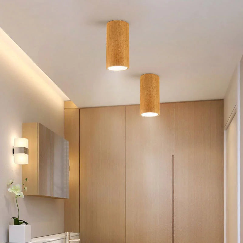 plafonnier led moderne carré en bois nordique downlight - vue 6 sur 12