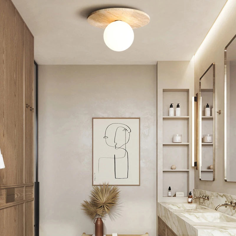 plafonnier rond en marbre simple pour restaurant allée pierre naturelle - vue 3 sur 6