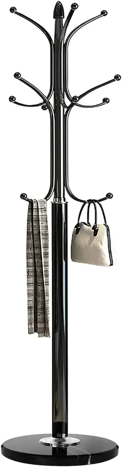 Metal Coat Rack Stand with Natural Marble Base, Free Standing Hall Tree with 12 Hooks for Hanging Scarf, Bag, Jacket - vue 8 sur 7