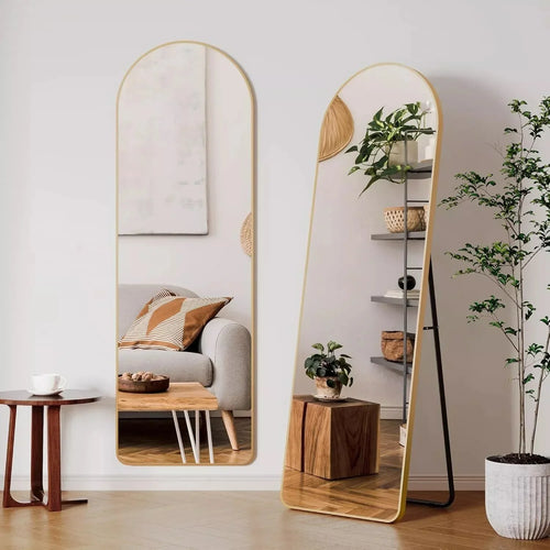 Full Length Mirror 162x53cm Full Body Mirror Rectangle Free Standing Wall Mounted Leaning Hanging Floor Mirrors, Black/Gold - vue 2 sur 12