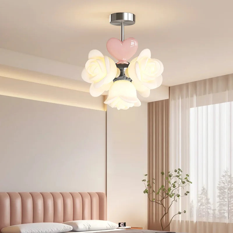 lustre à fleurs roses led pour chambre enfant décor romantique et chaleureux - vue 4 sur 7
