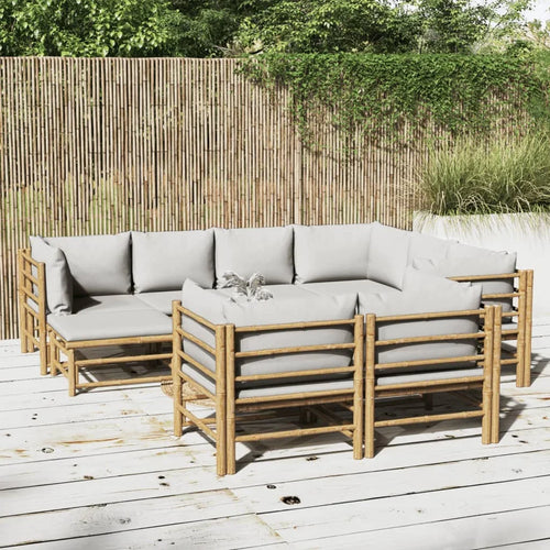 salon de jardin en bambou avec coussins confortables