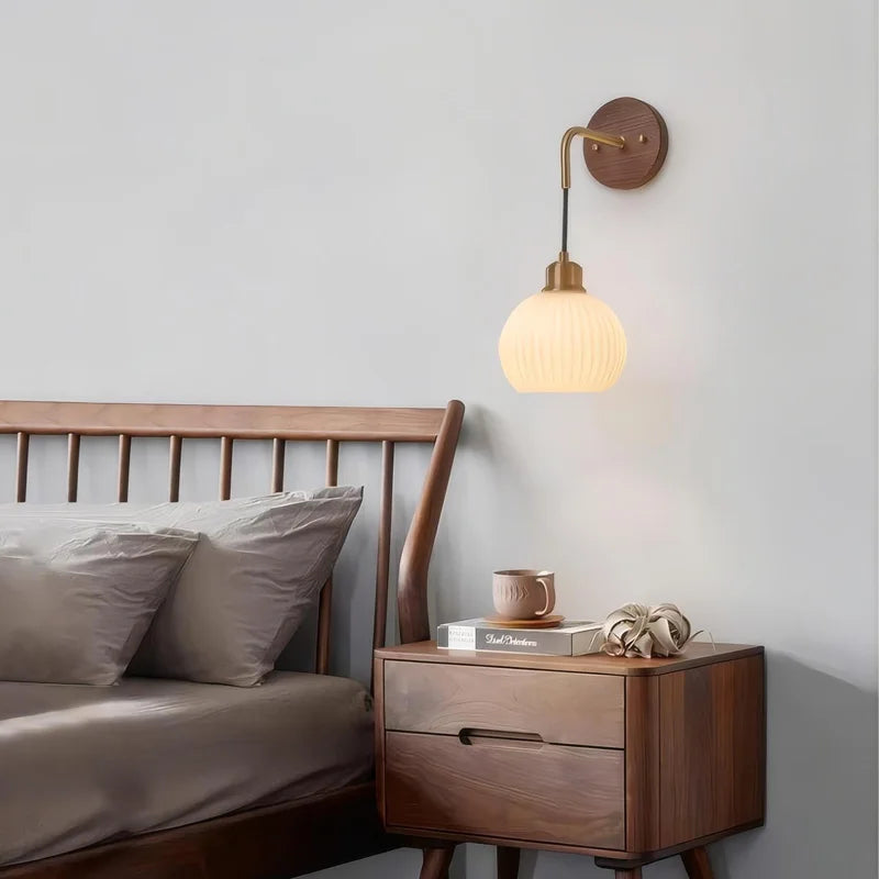 Walnut Wood Wall light, Wabi-sabi Modern style, Wall Sconces for Bedroom, Living, Corridor, Aisle balcony, Entrance Hall - vue 3 sur 7