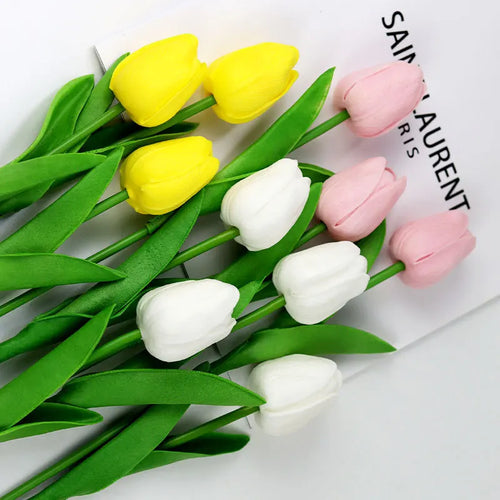 5 Bundles Vibrant Real Touch Artificial Tulips -Faux Flowers - &Home Accent - Weddings,Mother's Day,Valentine's Day - vue 3 sur 10
