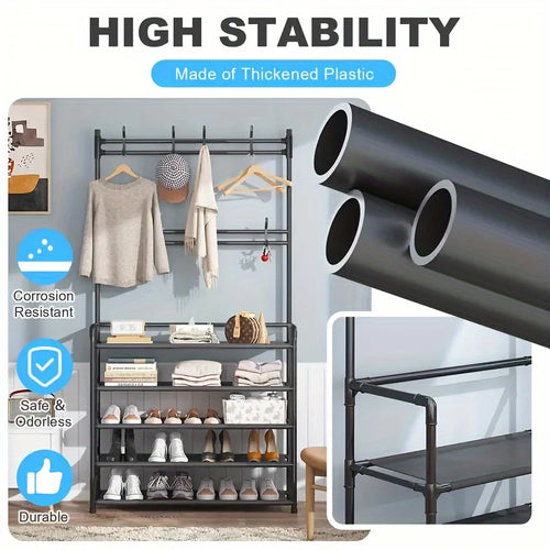 1 Piece 4/5 Ply 23" Carbon Steel, Multipurpose Clothes and Shoe Rack, Black/White, Self Assembly Required - vue 5 sur 9