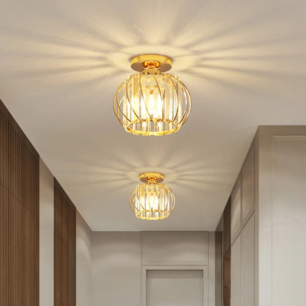 Plafonnier en cristal Mini fer rond moderne plafonnier pour salle à manger chambre cuisine couloir cour lampe d'intérieur - vue 5 sur 9