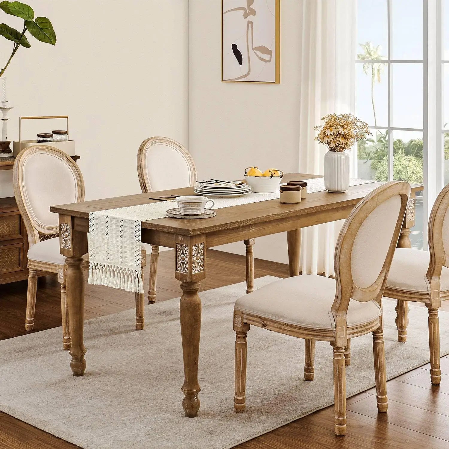 Chemin de table macramé bohème ivoire franges tissé - vue 5 sur 7