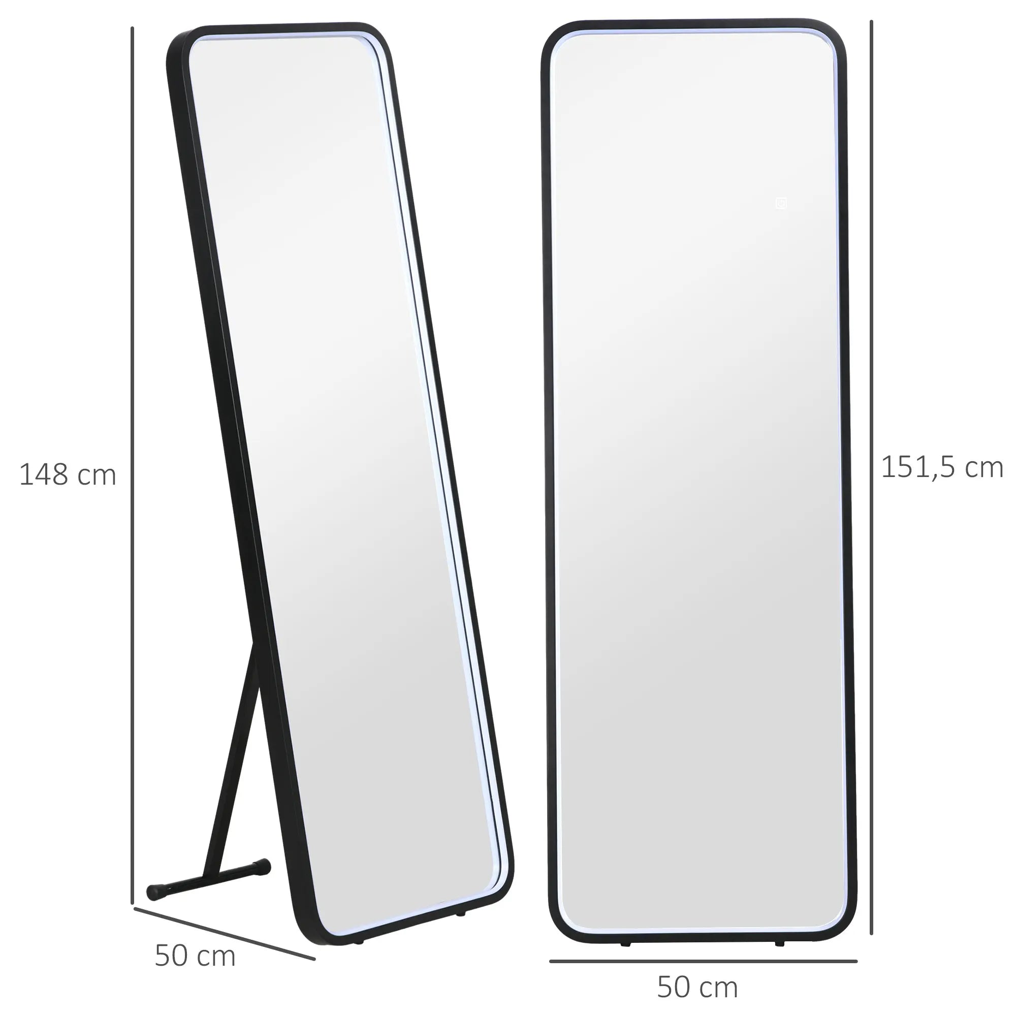 HOMCOM full body mirror with LED lights 151,5x50 cm memory function