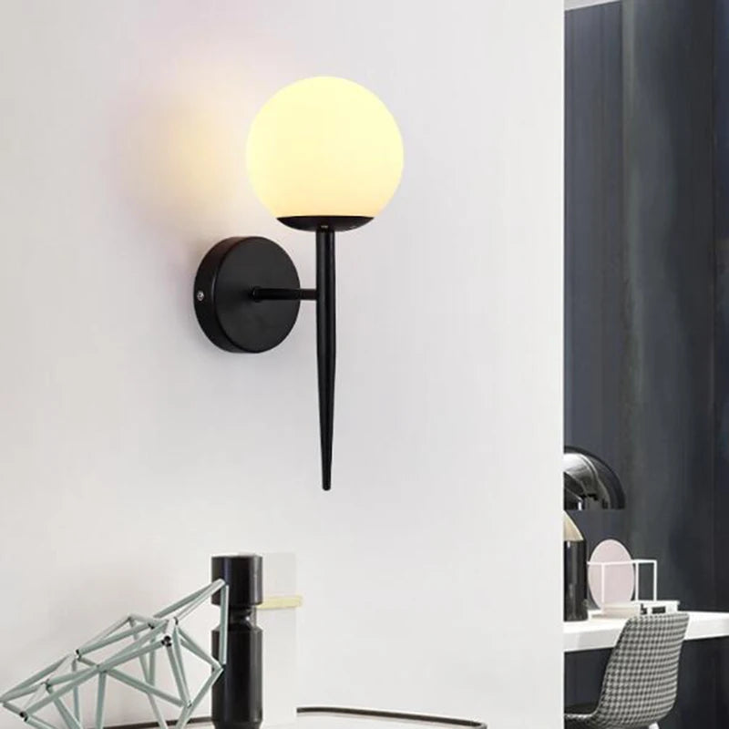 Applique murale boule de LED nordique appliques murales boule de verre nordique pour escaliers couloir chambre lampe de chevet E27 appliques murales d'intérieur lumières - vue 4 sur 14