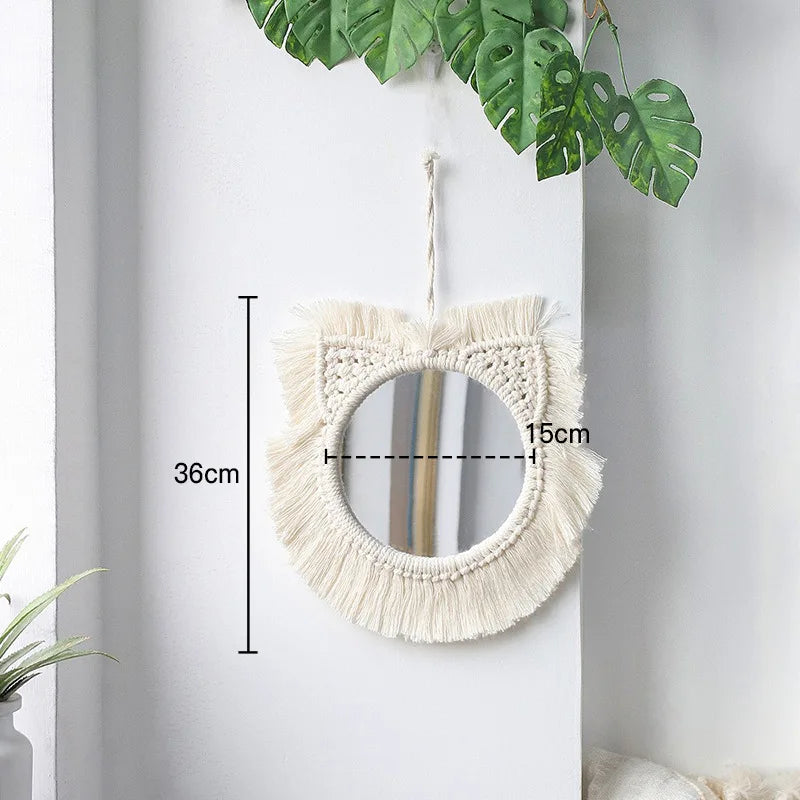miroir rond en macramé style bohème pour décoration murale - vue 18 sur 19