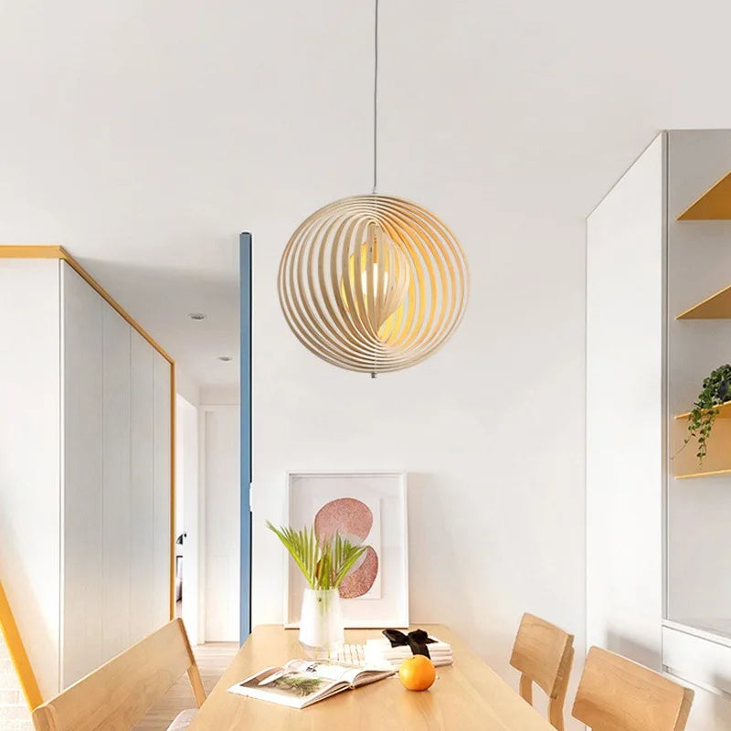 lustre nordique en bois pour bar restaurant cuisine créative éclairage intérieur - vue 6 sur 5