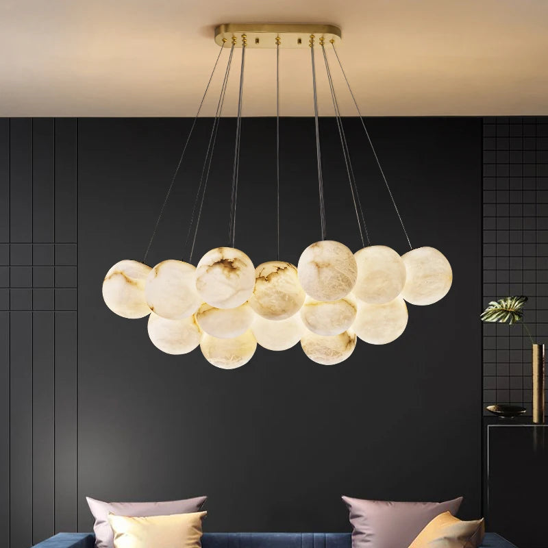 lustre à bulles en marbre or et noir design moderne pour intérieur - vue 3 sur 14
