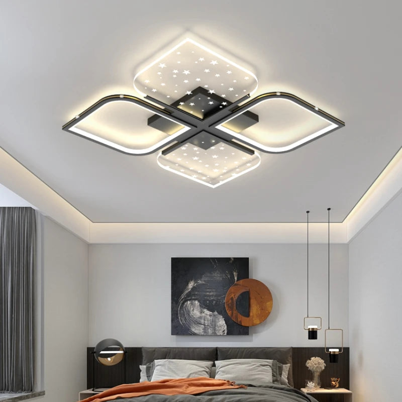 lustre led moderne quatre feuilles herbe ciel étoilé intérieur - vue 7 sur 18