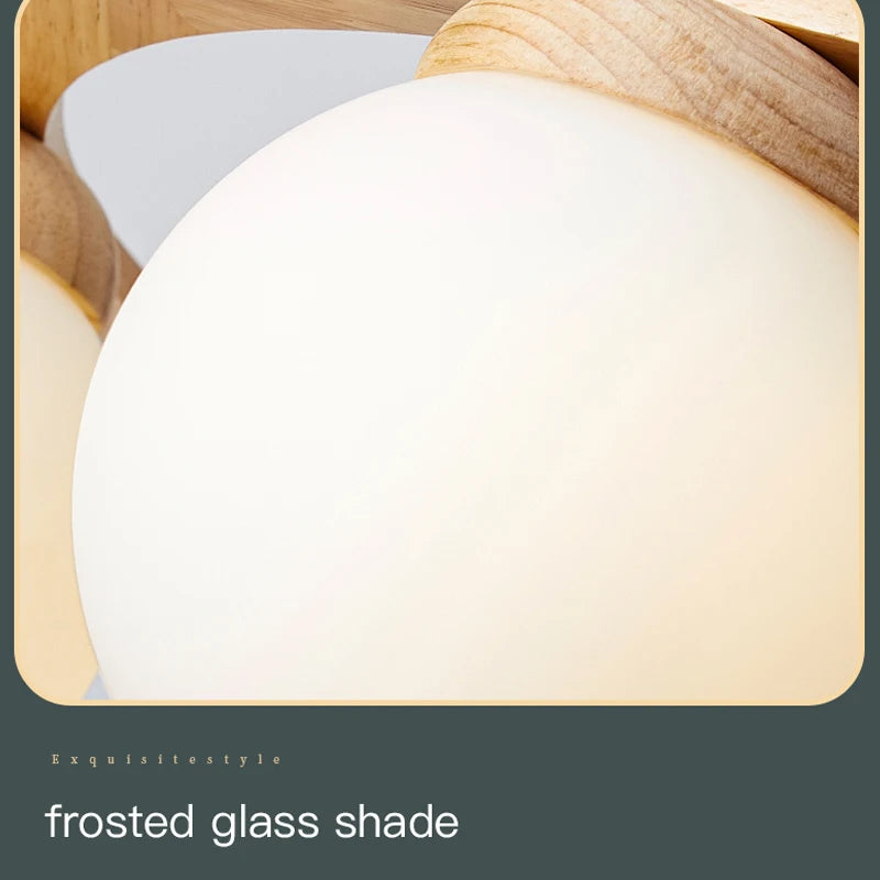 suspension en bois avec boule de verre design moderne - vue 7 sur 13