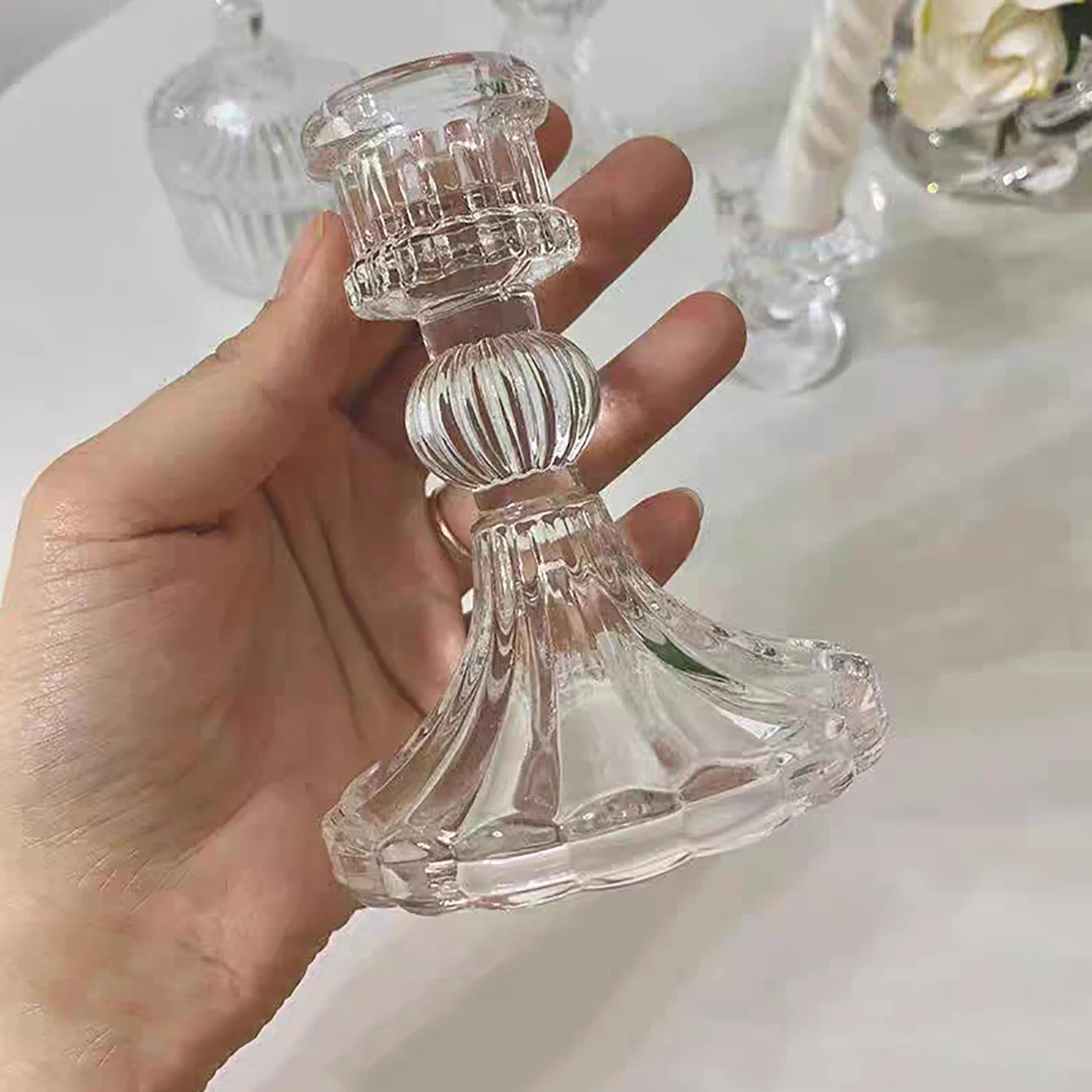 bougeoir en verre transparent pour dîner mariage et photographie - vue 3 sur 9