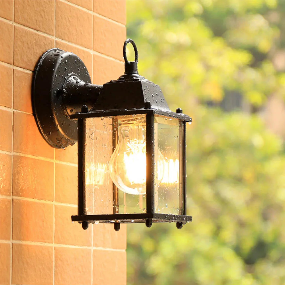European retro style outdoor wall light, waterproof vintage porch lamp, black
