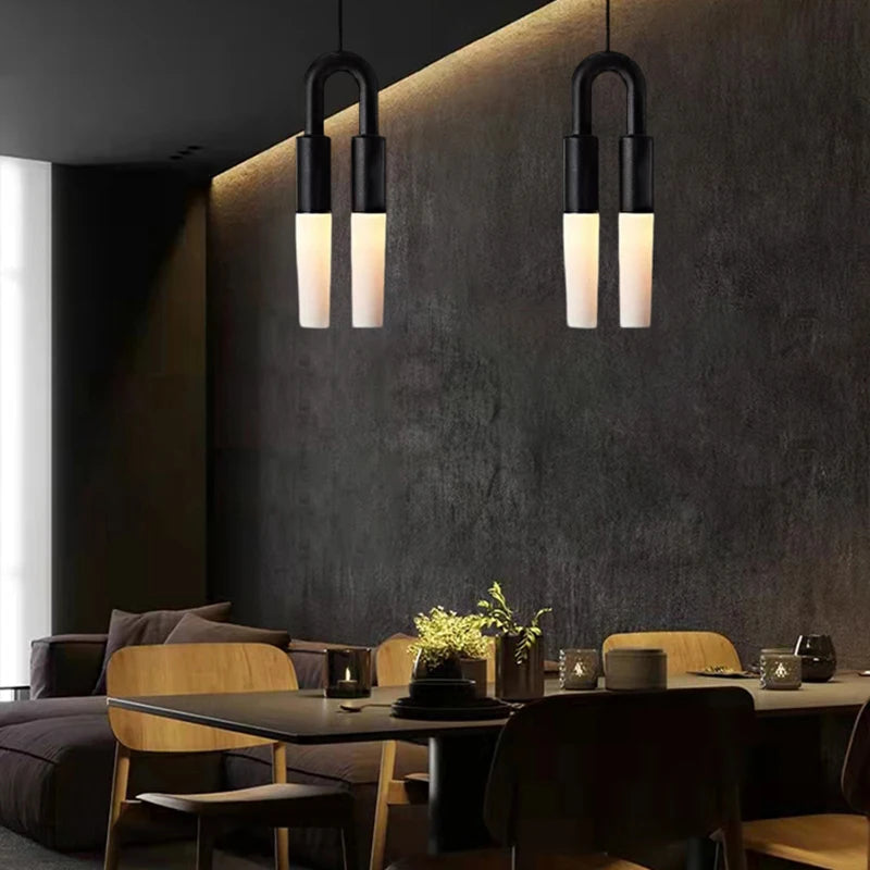 lustre art déco en métal noir et blanc avec fil réglable