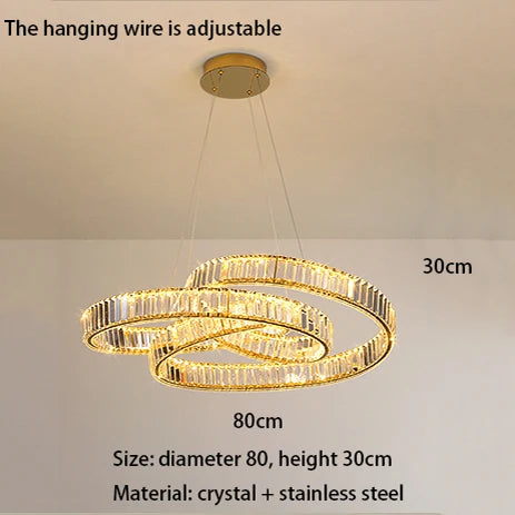 Modern postmodern luxury minimalist nordic crystal LED chandelier for living room or villa, circular ring - vue 9 sur 9