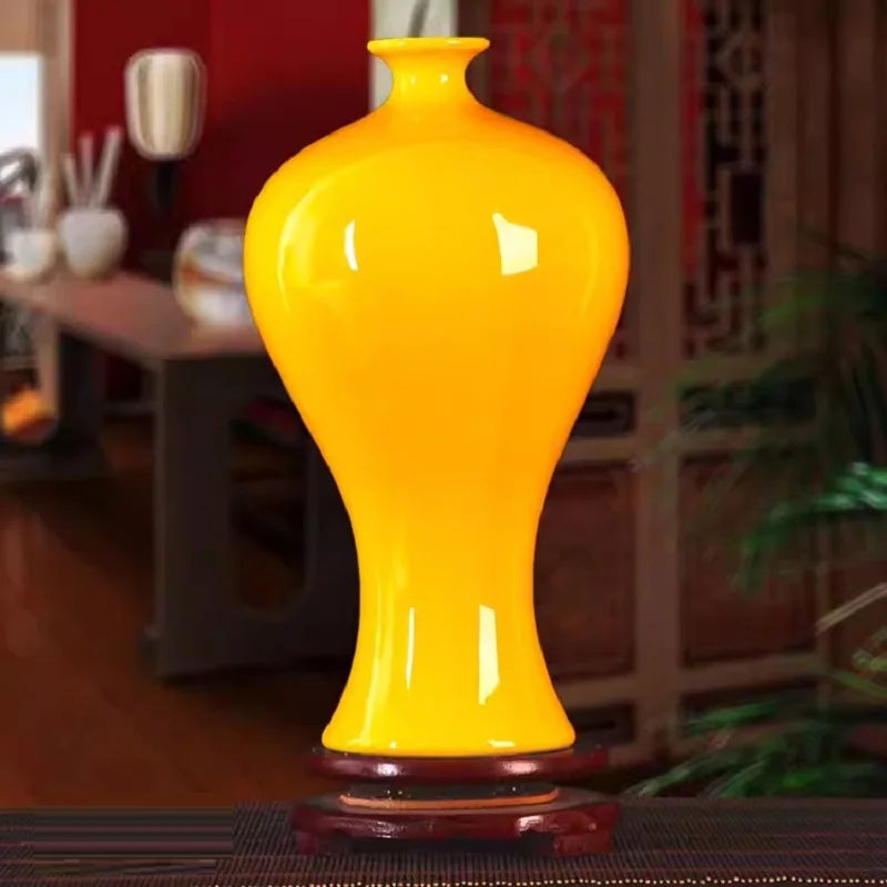 Jingdezhen Yellow Ceramic Vases, All Yellow Glaze Home Crafts, Living Room, Office Decoration, Wedding Gifts - vue 10 sur 11