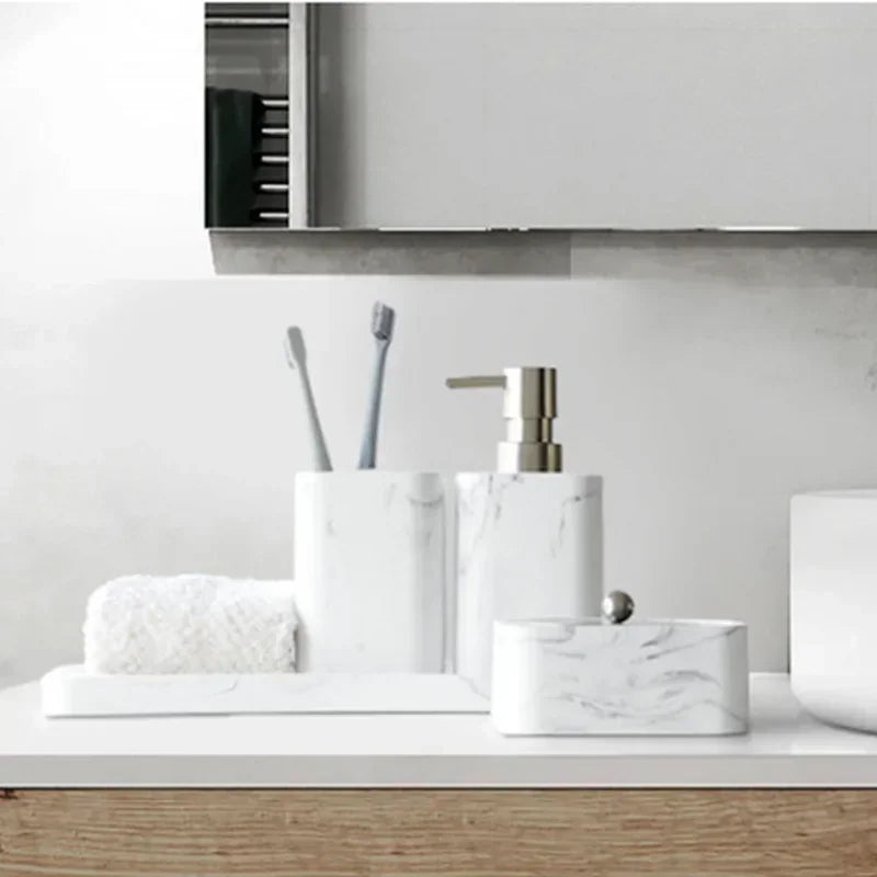 ensemble accessoires en résine et marbre pour salle de bain - vue 6 sur 12