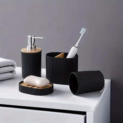 ensemble daccessoires de salle de bain en plastique 4 pièces - vue 2 sur 8