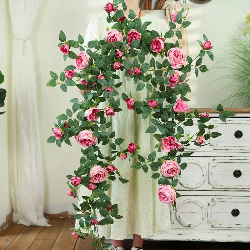 fleurs artificielles en soie roses vignes décoration florale élégante - vue 3 sur 11