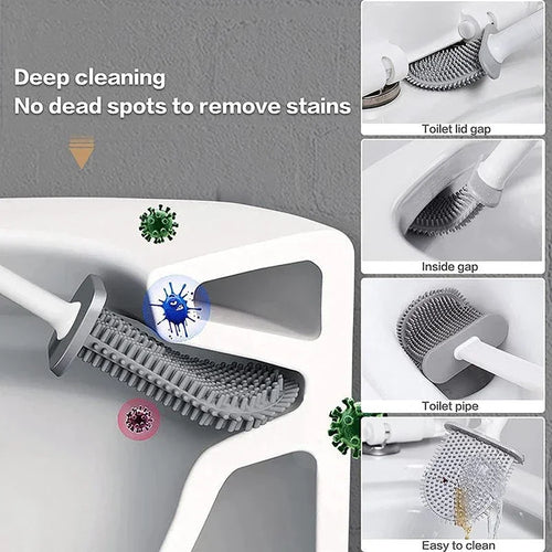 brosse de toilette suspendue en silicone avec support séchage rapide - vue 6 sur 11