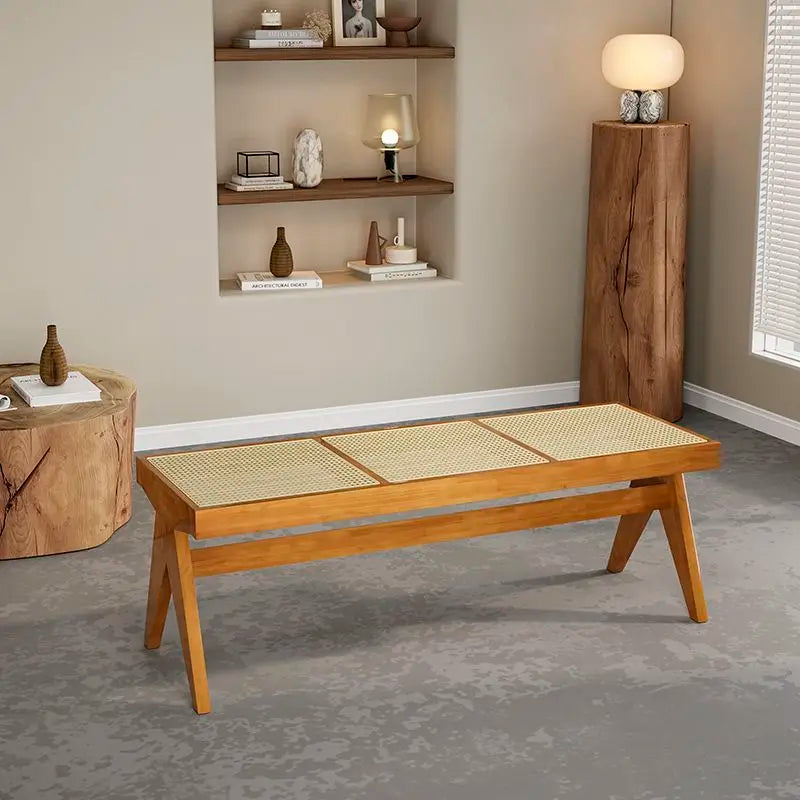 banc en rotin massif chaise longue et ottoman rétro polyvalent - vue 12 sur 14