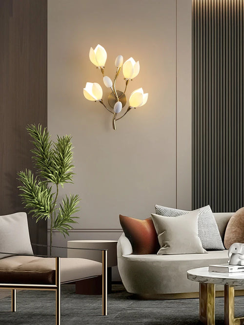 Nordic living room vertical floor lamp, simple bedroom bedside lamp, creative personalized magnolia decoration floor lamp - vue 6 sur 8
