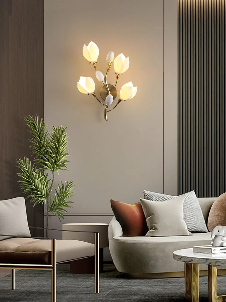 Nordic living room vertical floor lamp, simple bedroom bedside lamp, creative personalized magnolia decoration floor lamp - vue 5 sur 8
