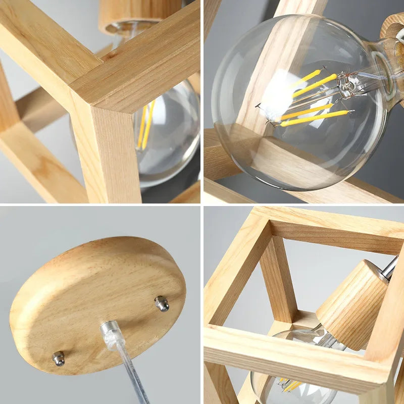 suspension moderne en bois massif pour éclairage intérieur - vue 5 sur 7