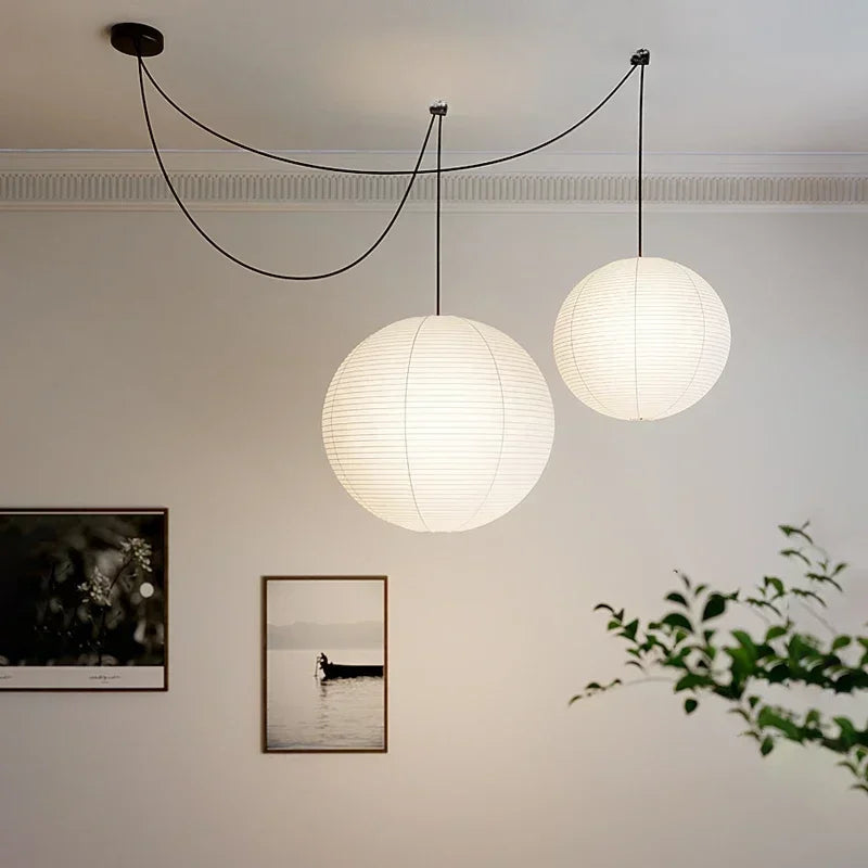 Japanese style rice paper art pendant light, lantern ball bedroom, living room, tea room, Zen lamp decoration pendant light - vue 3 sur 15