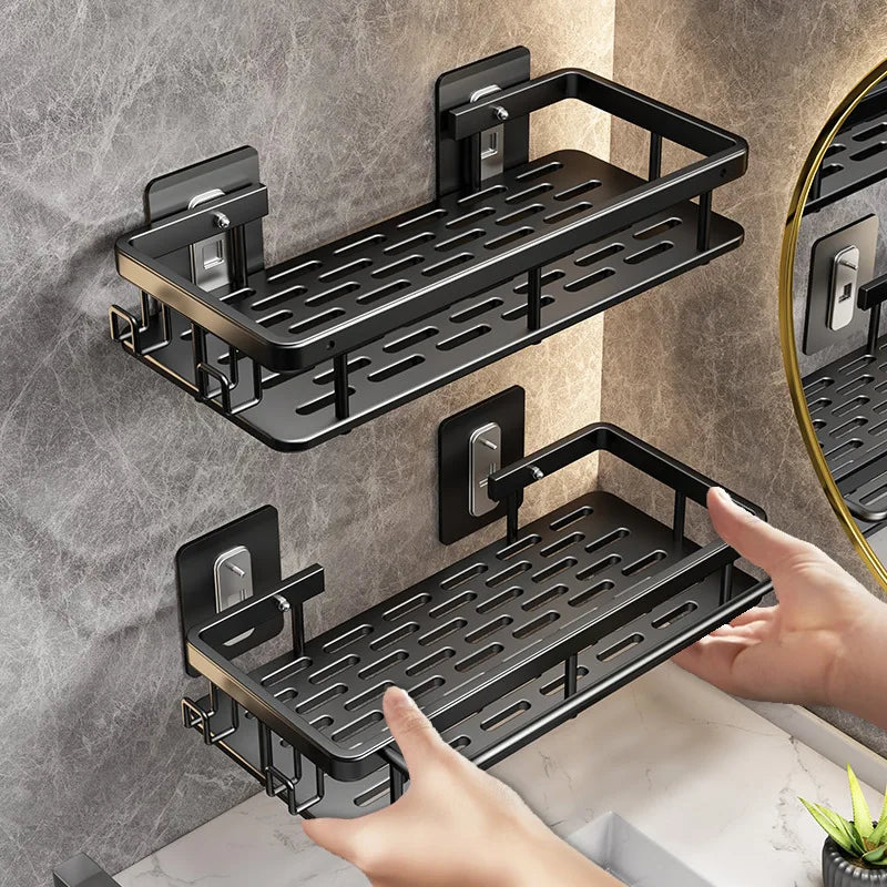 étagère d'angle murale sans perçage pour douche et serviettes - vue 2 sur 18