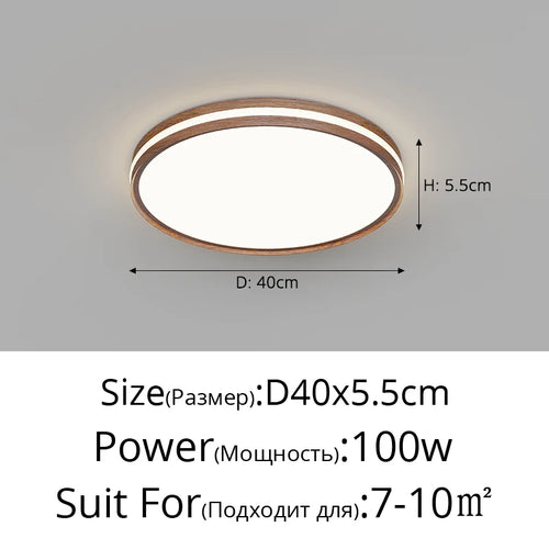 Minimalist nordic wooden ceiling light with modern LED lighting - vue 12 sur 12