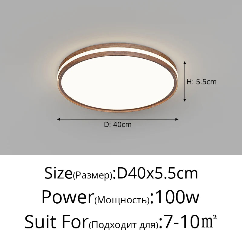 Minimalist nordic wooden ceiling light with modern LED lighting - vue 12 sur 12