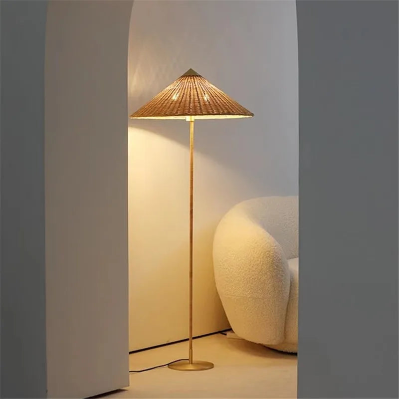 lampadaire bois tissé vintage salon chambre chevet maison décor