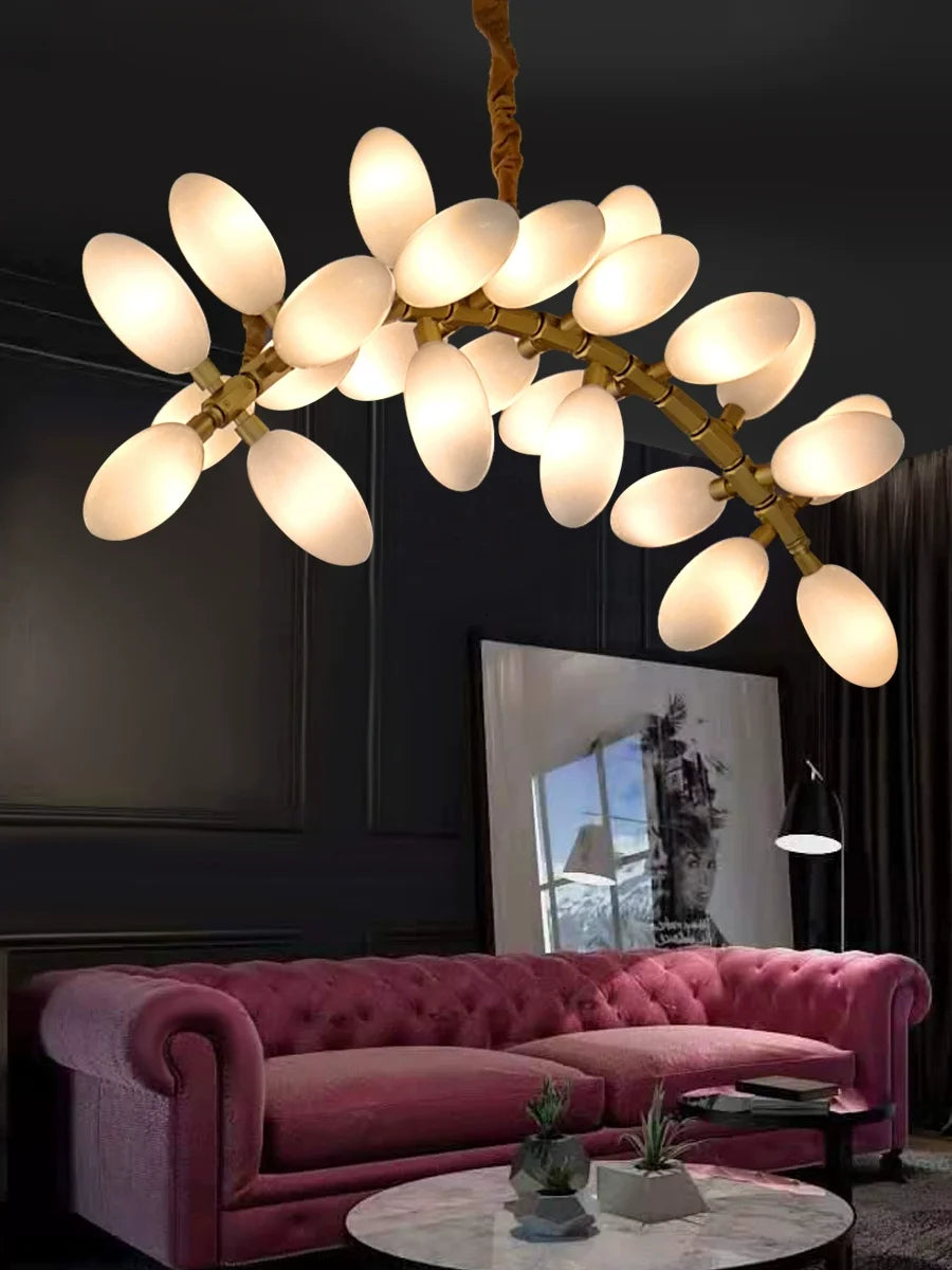 Modern Luxury  White Glass Grape Shaped Duplex Villa Chandelier, Living Room, Dining Room, Hotel Circular Decorative Chandelier - vue 3 sur 15