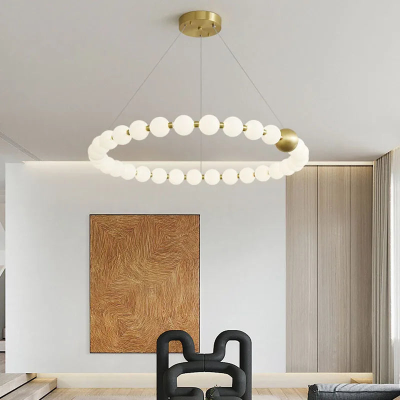 suspension led ronde en laiton cuivre et aluminium décorative - vue 5 sur 30