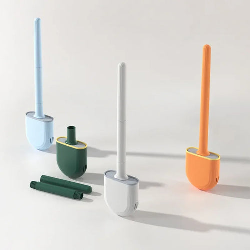 brosse de toilette en silicone avec support et poils souples
