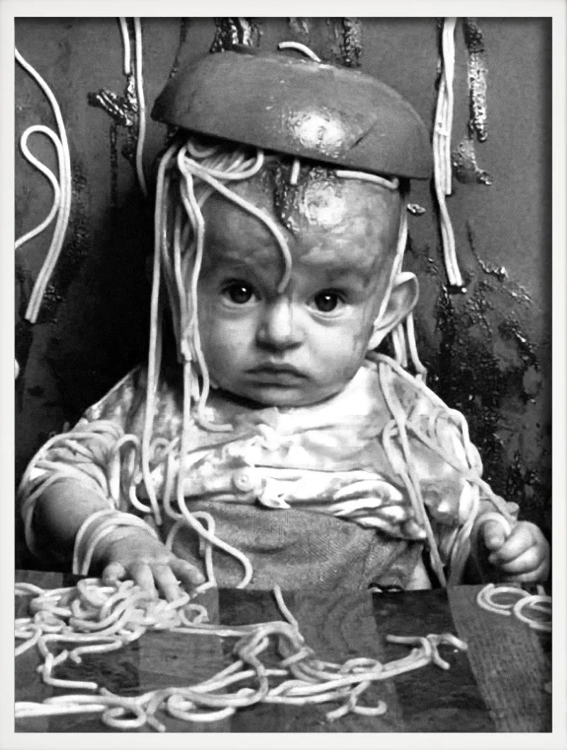 affiche femmes buvant vin et mangeant spaghettis décoration murale
