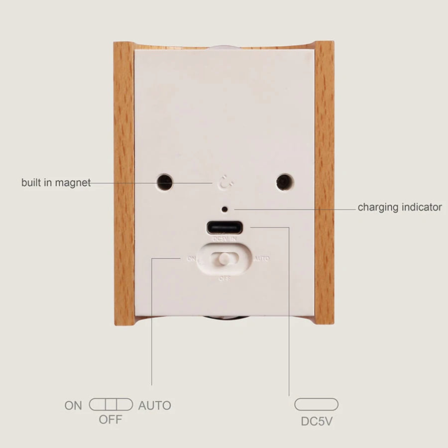 LED capteur de mouvement en bois Induction veilleuses sans fil USB Rechargeable applique murale chambre cuisine couloir escaliers éclairage - vue 7 sur 8