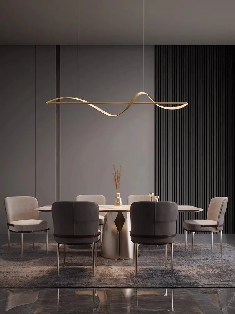 All copper modern minimalist restaurant chandelier, light luxury dining table lamp, Italian minimalist restaurant chandelier - vue 2 sur 11