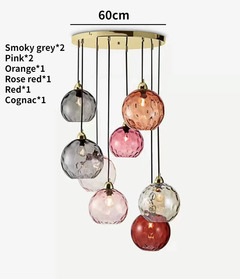 Lustre boule de verre coloré nordique lampes suspendues moderne Grain d'eau Restaurant cuisine luminaire suspendu chambre lampe de chevet - vue 29 sur 29